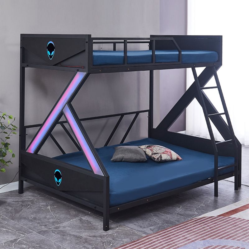 Queen Over Queen Standard Bunk Bed Modern Metal Bunk Bed in Black