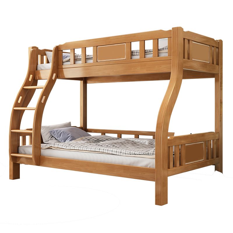 Modern Solid Wood Bunk Bed Slat Rubberwood Kids Bed with Staircase