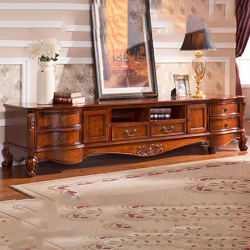 Solid Wood TV Console Traditional Enclosed TV Cabinet with Glide Drawers