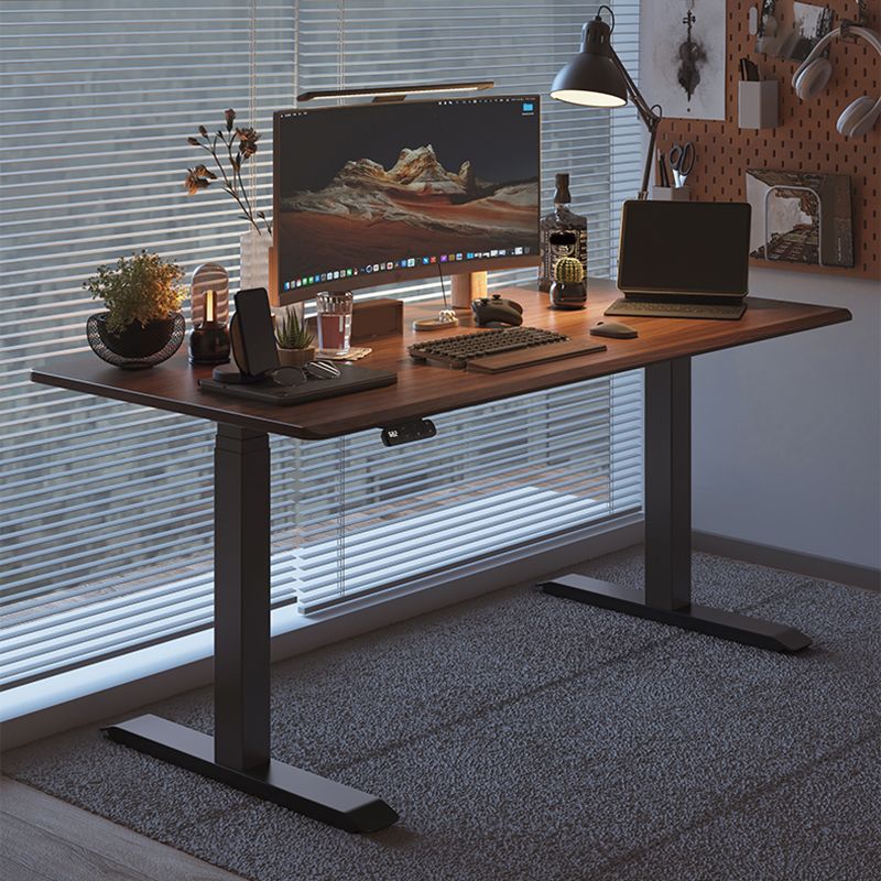 Electric Height Adjustment Computer Desk Modern Rectangular Wood Writing Desk