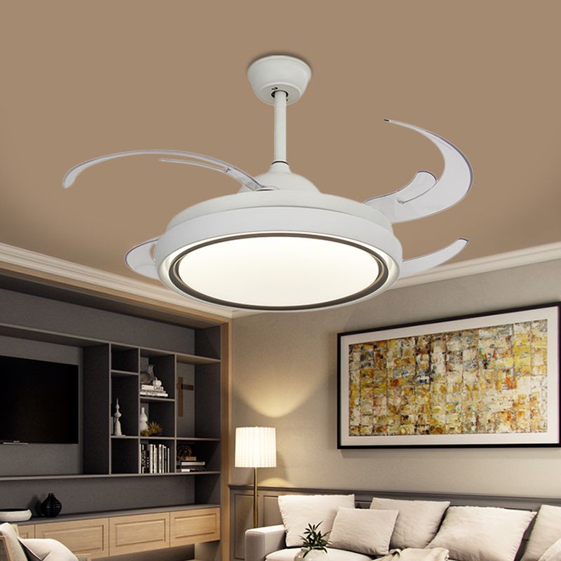 Ring Dining Room Fan Lamp Simplicity Metal LED White Semi Flush Mount Light Fixture with 8 Blades, 48.5" Wide