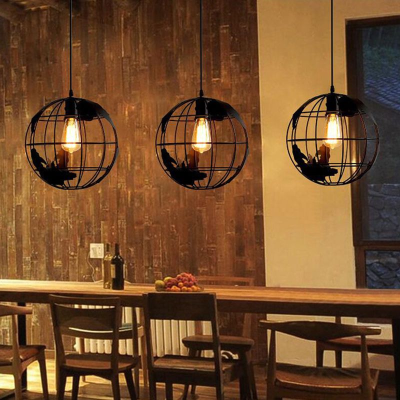 Cage Globe Restaurant Costeo Ligero de metal de estilo industrial Luz colgante de colgantes