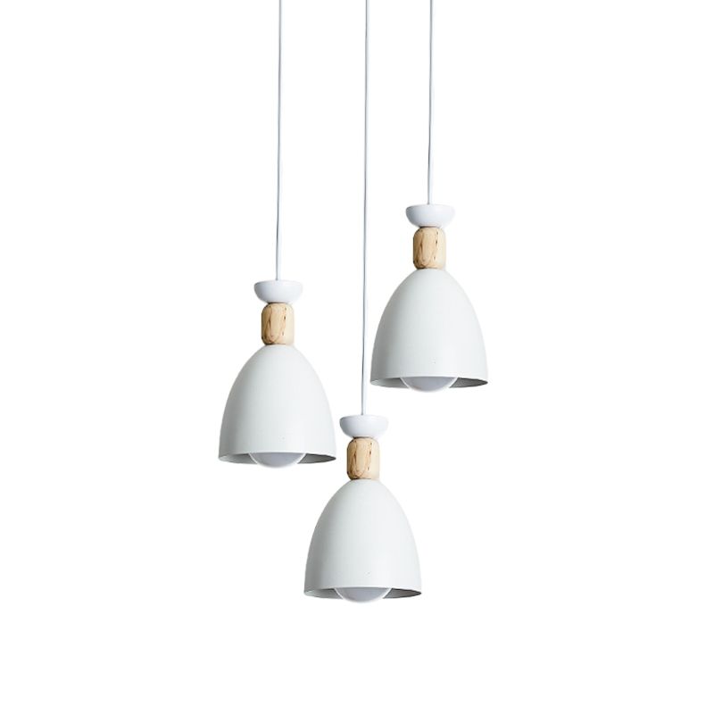 White Dome Shade Suspension Light Simplistic 3 Bulbs Metallic Multi Lamp Pendant Light