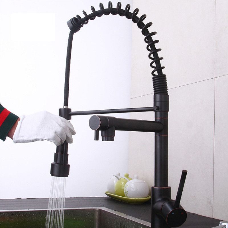 Modern Faucet Spring Swivel Drop down Lever Handle High Arc Kitchen Faucet