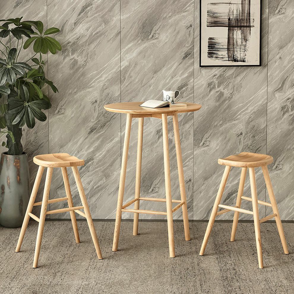 Round Shape Wood Top Counter Table 4 Legs Industrial Bar Table for Dining Room