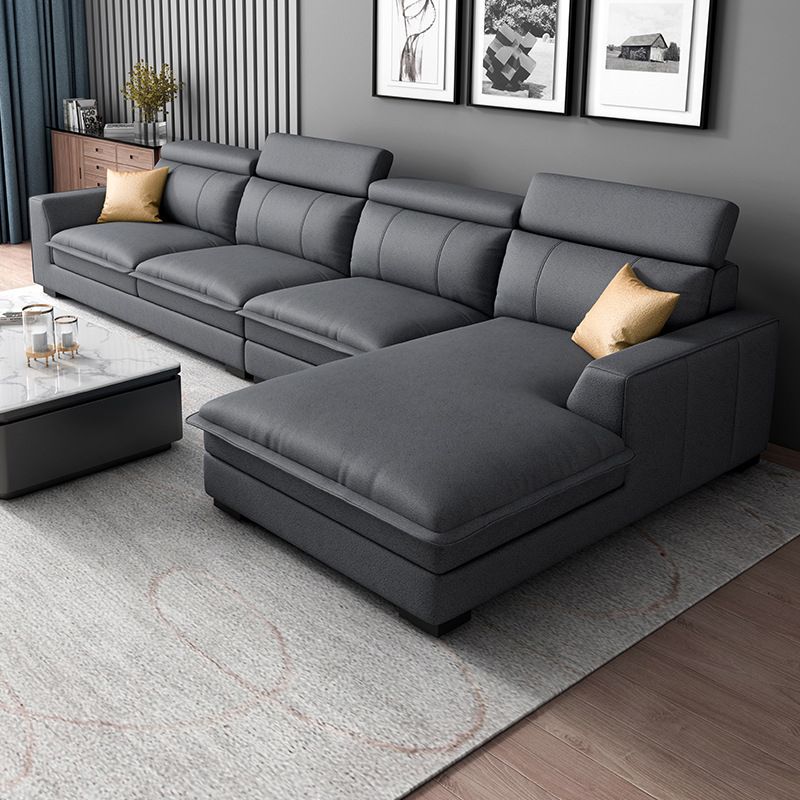 Square Arm Dark Gray Cushion Back Storage Faux Leather L-Shape Sofa