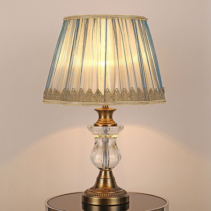 Flared Fabric Desk Lamp Modern 1 Head Gold Table Light with Sculpted Metallic Base