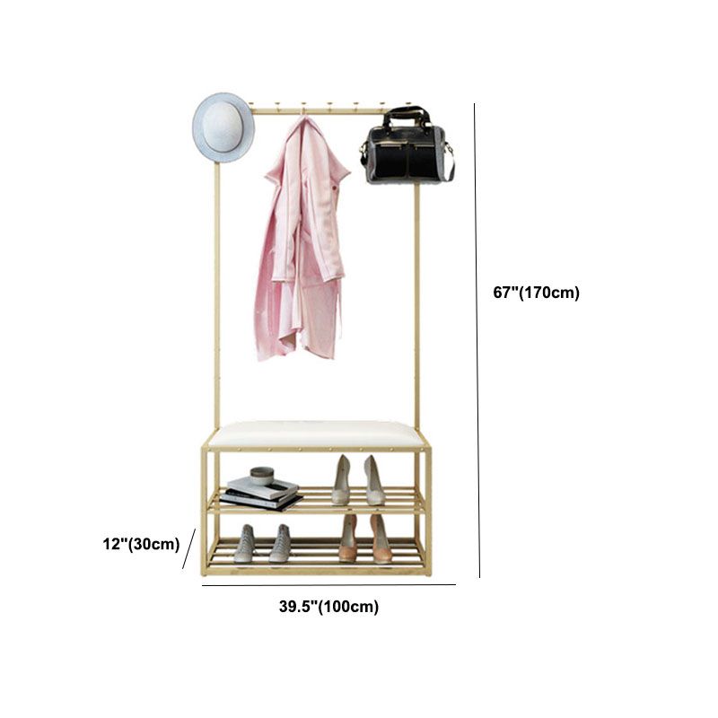 Hall Tree with Storage Shelves and Bench Modern Metal Hall Stand