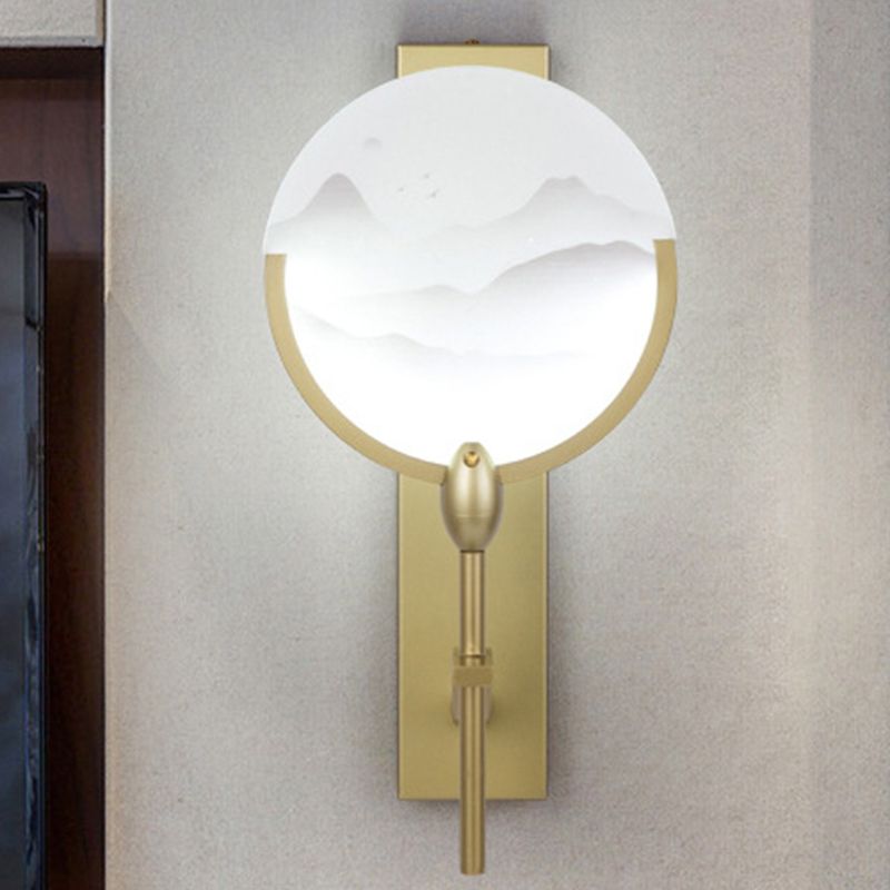 Éventail rond chinois Light Light acrylique LED Mur à LED Mur moulé en or