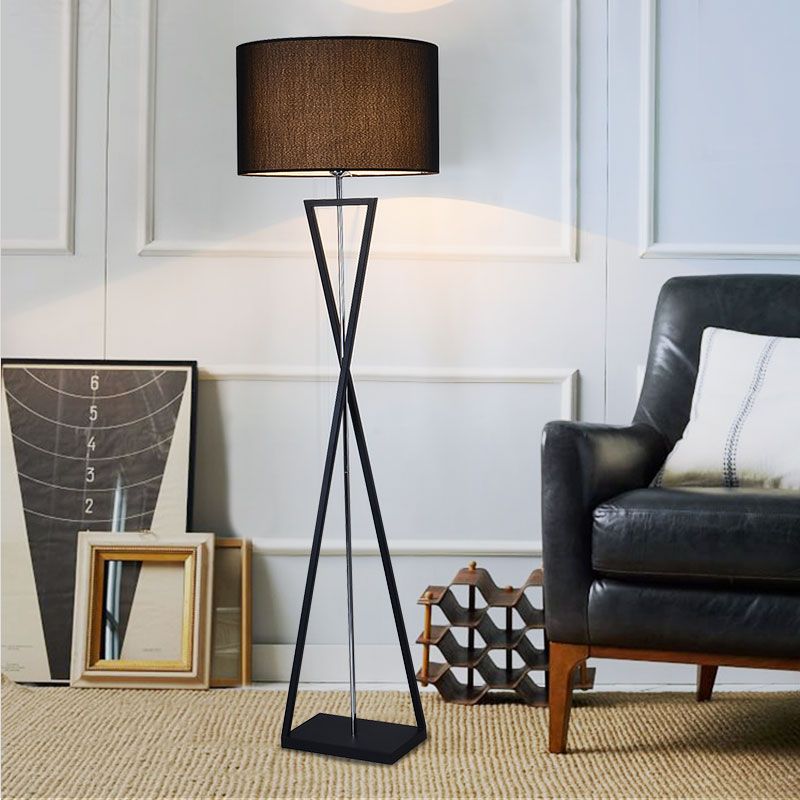 Hourglass Shaped Living Room Floor Lamp Metal Single Artistic Standing Light with Drum Fabric Shade