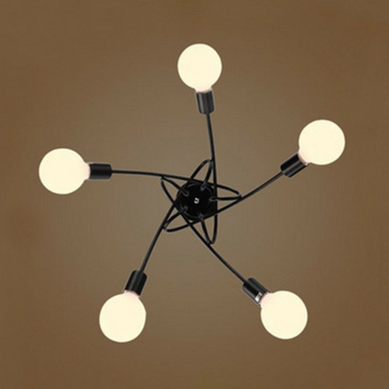 Metal Knot Chandelier Industrial Living Room Suspension Lamp with Bare Bulb Design in Black