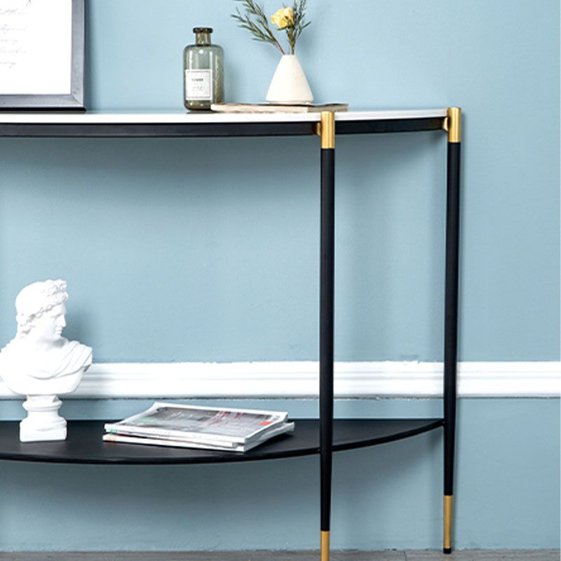 Glam Marble Console Table Half Moon 4 Legs Accent Table for Hall