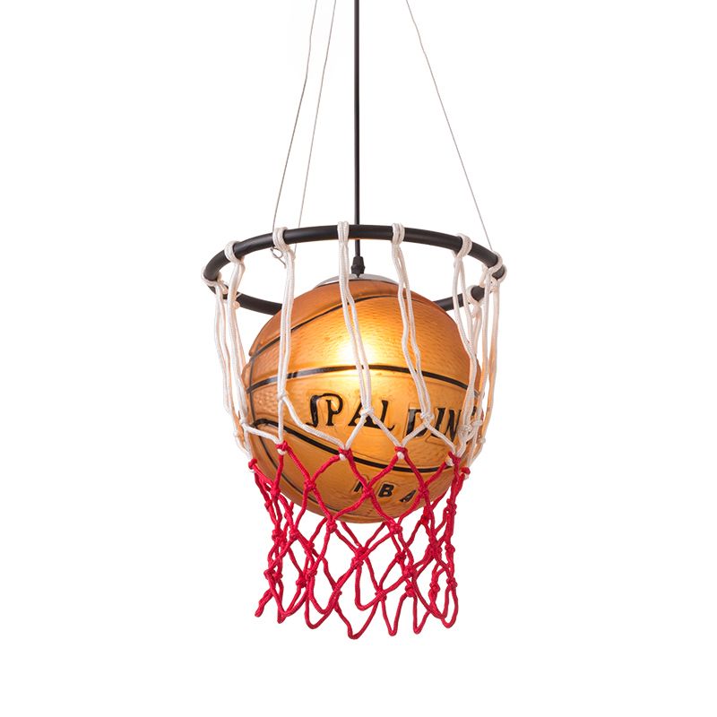 1 Light Restaurant Hanging Lamp Kids Brown Ceiling Light with Basketball Acrylic Shade