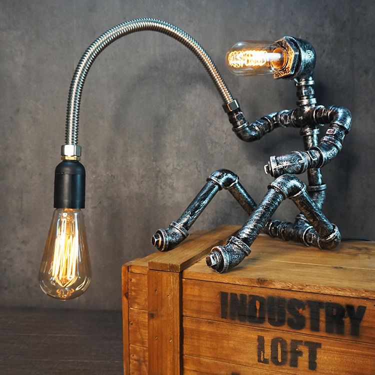 Metall Roboter Nacht Lampe Industrial Steampunk Style 1-Licht Schlafzimmer Tischlicht