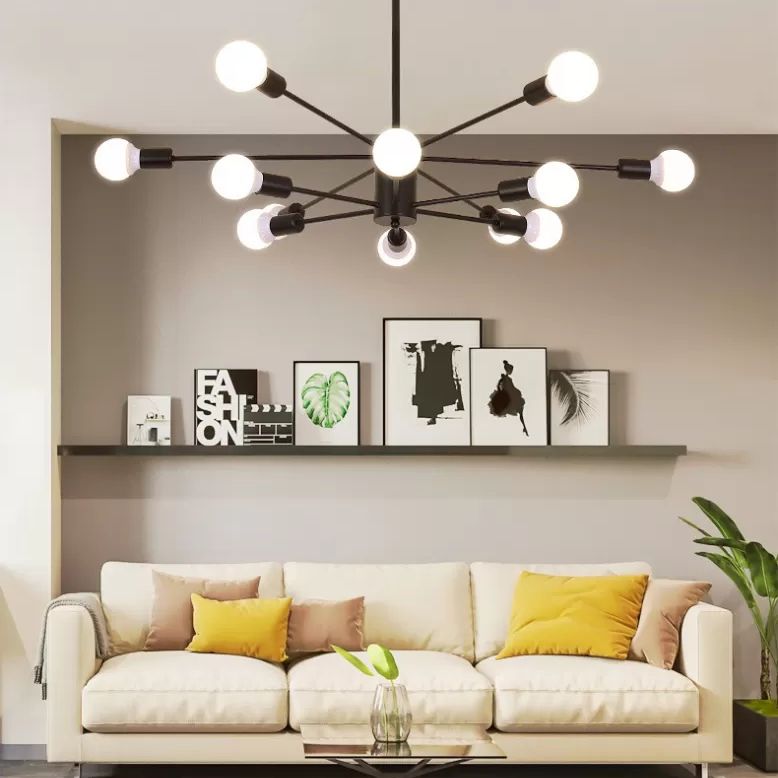 Loft 2-Tier Chandelier Pendant Light Metal Living Room Chandelier Light Fixture in Black