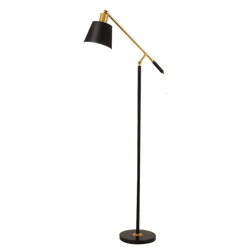 Metal Conic Stand Floor Light Modernism Single Black Finish Floor Reading Lamp with Balance Arm