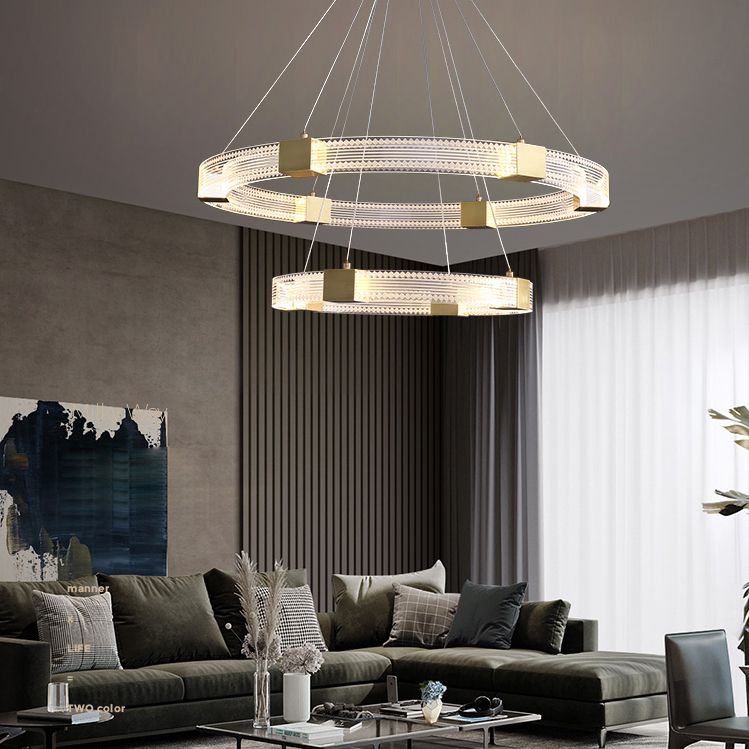 Modern Gold Tiered Chandelier Light Fixtures Metal LED Hanging Lamp for Living Room