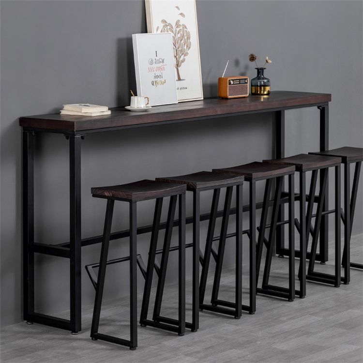 Brown Modern Style Bar Table Solid Wood and Iron Balcony Casual Bar Table