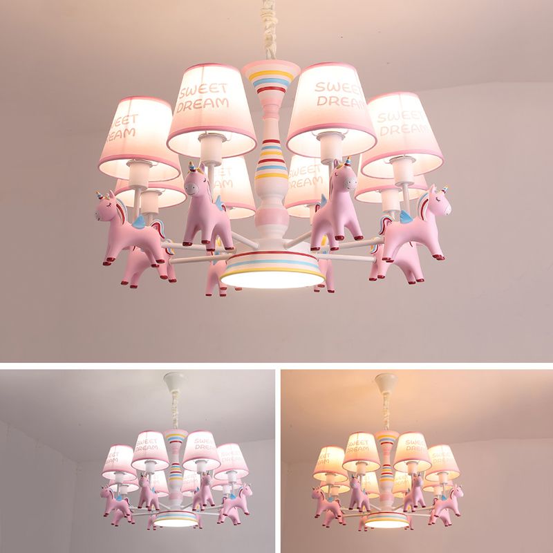 Nordic-Style Carousel Pendant Light Fixture Metal kids Bedroom Chandelier Lighting in Pink