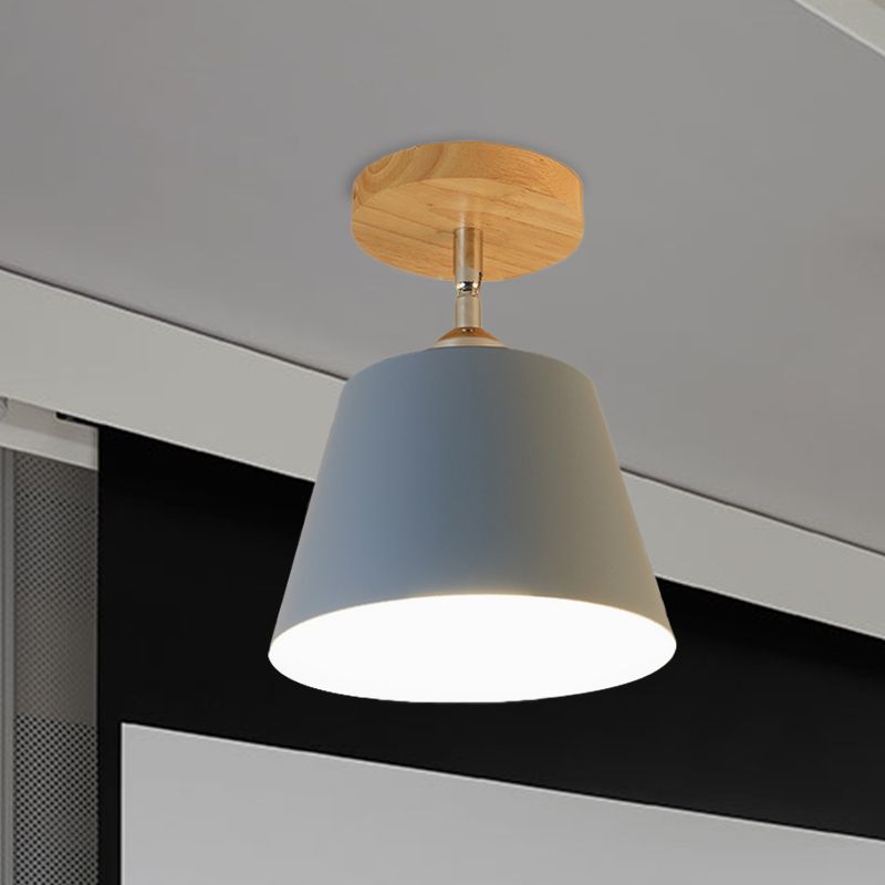 1 Leichte Verjüngte Semi-bündige Pendelleuchte Moderne Grau/Rosa Metall und Holz Verstellbare Decke Licht