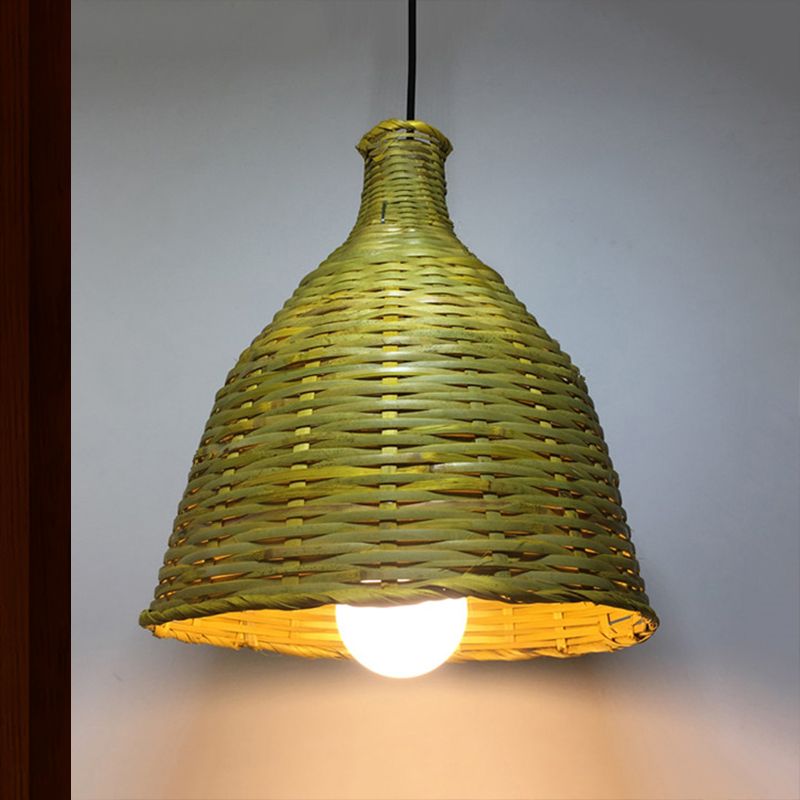 Knitted Bamboo Bell Shade Pendant Light Rustic 1 Head Luminaire Lighting for Retaurant