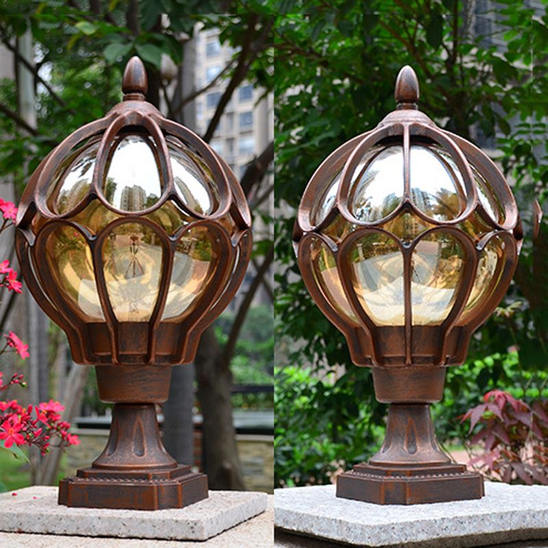 Ball Shape Metal Pillar Lamp Modern Style 1 Light Waterproof Outdoor Light