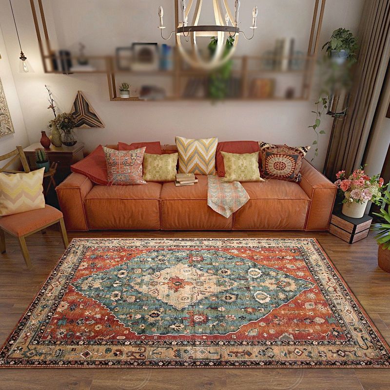 Antique Medallion Print Carpet Polyester Area Rug Stain Resistant Indoor Carpet for Living Room