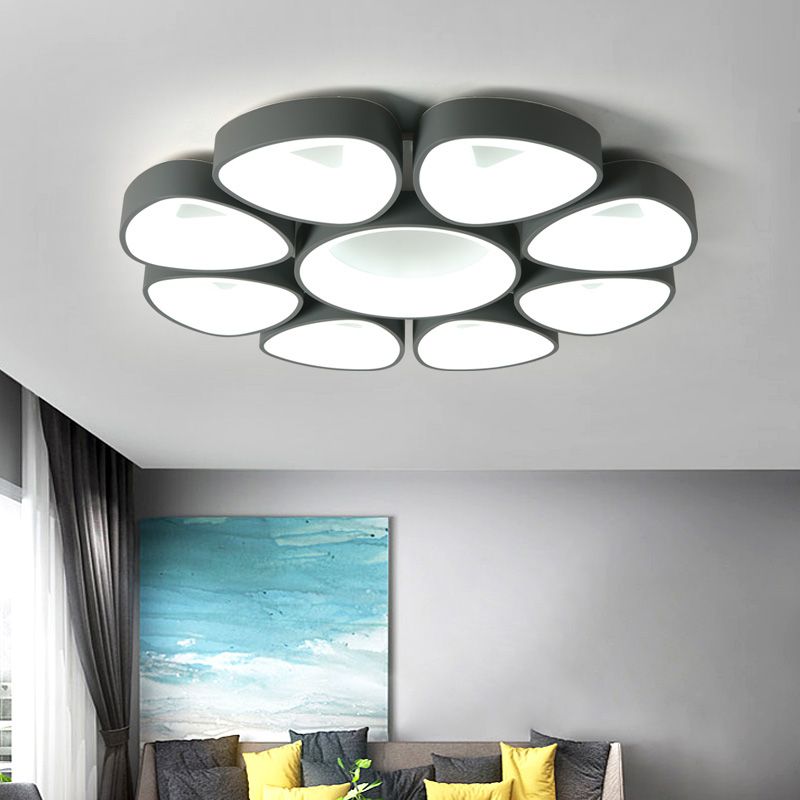 Floral Flush Light Nordic Acrylic Grey/White LED Ceiling Mount Fixture in Warm/White Light