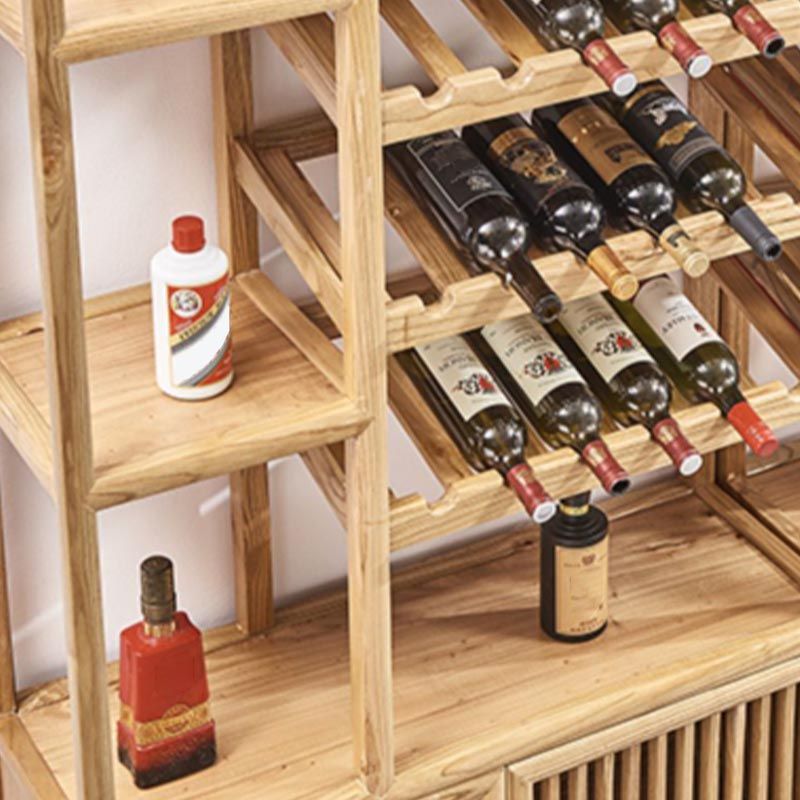 Mid-Century Modern Wine Racks Floor Solid Wood Wine Holder with Shelf