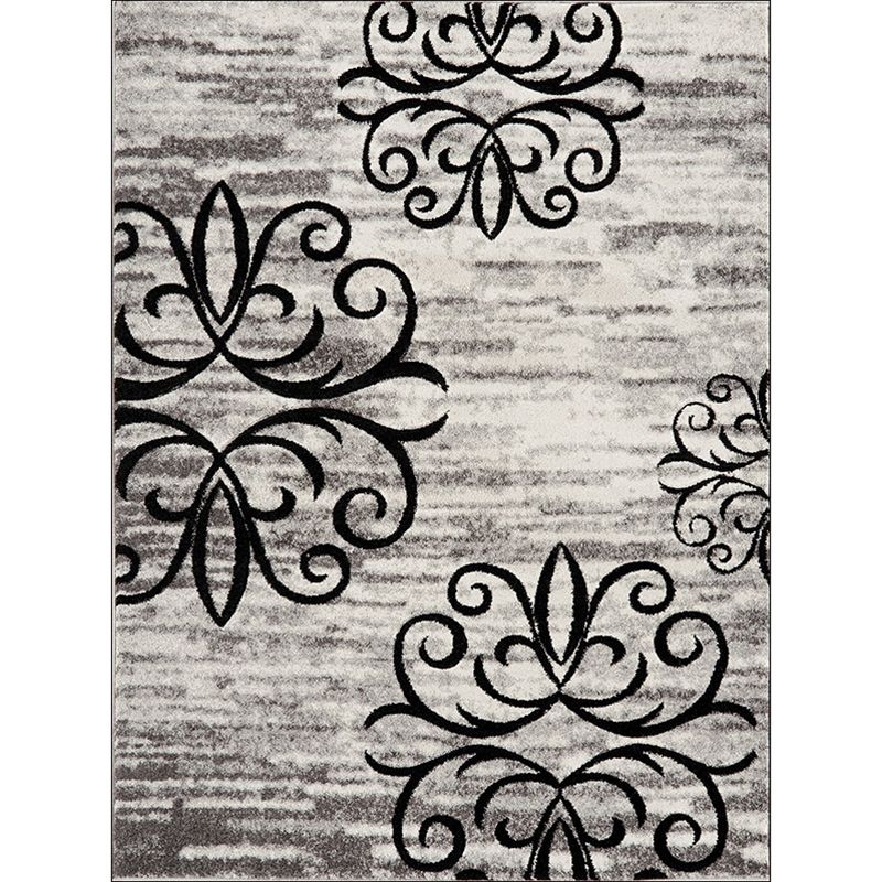 Whitewash Paisley Pattern Rug Grey Classic Rug Polyester Washable Non-Slip Backing Area Rug for Living Room