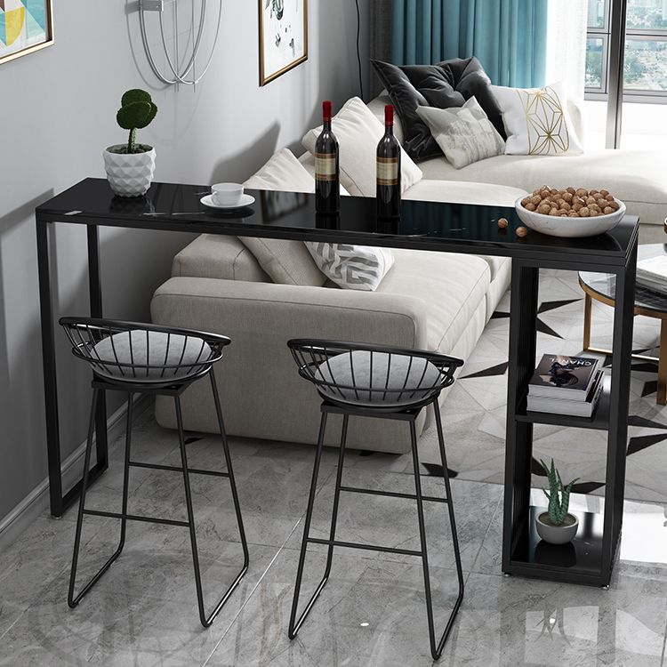 Marble Bistro Bar Desk with Rectangle Table Top Double Pedestal Table - 41.3" H