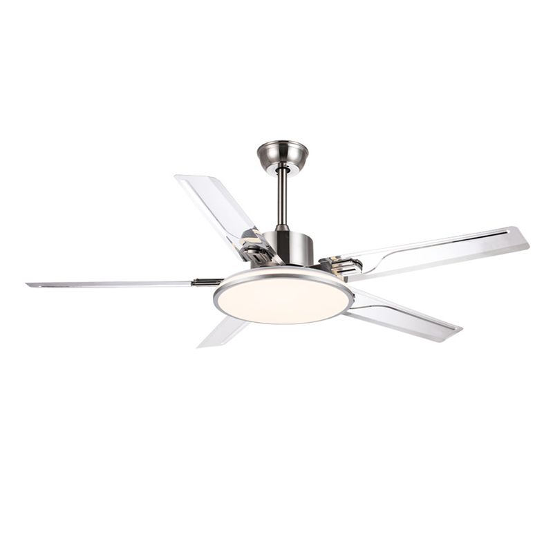 52" Metal LED Ceiling Fan Chrome Modern Fan Light Fixture with 5 Blades