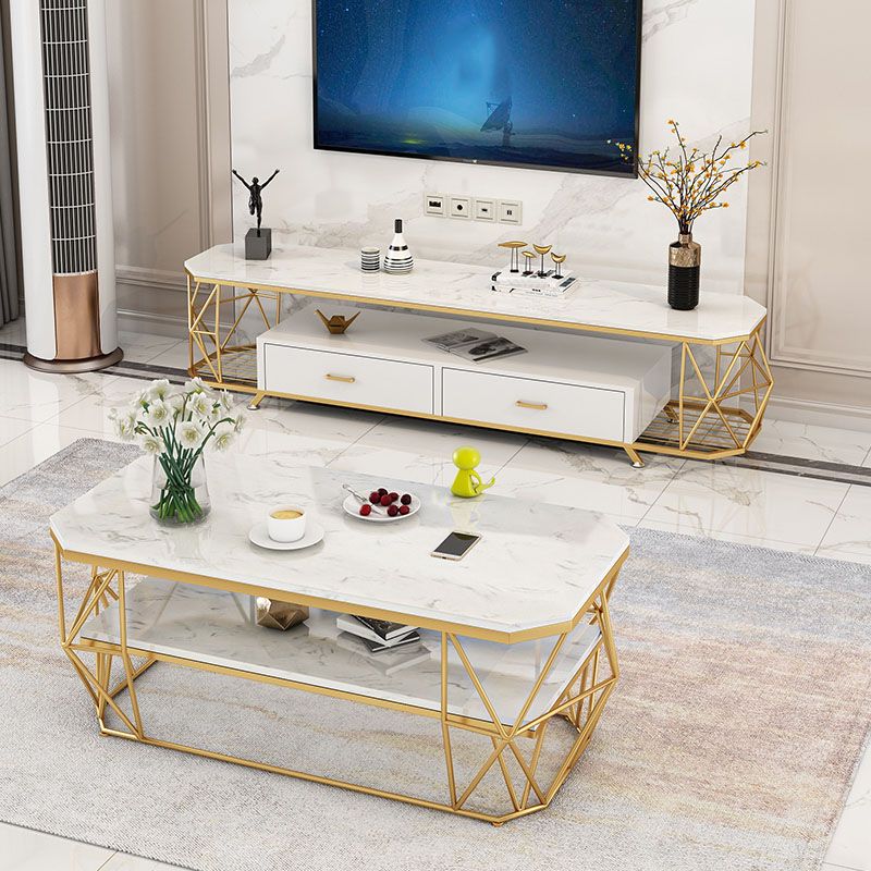 Glam Style TV Stand 4 Tier Enclosed Storage TV Console with 2 Drawers