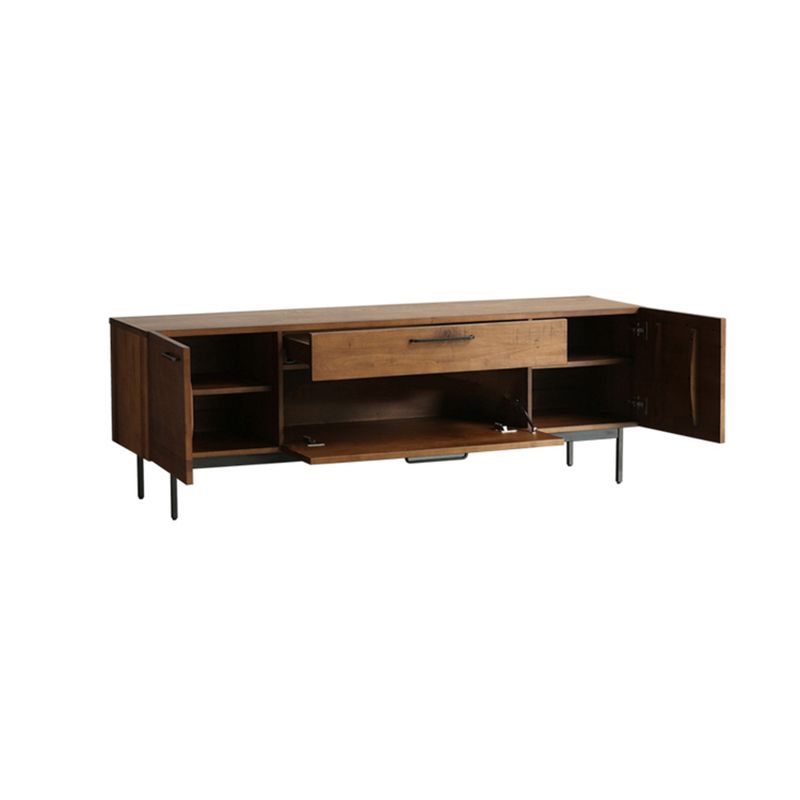 Brown TV Media Stand with Drawers Industrial Solid Wood Media Console with Metal Legs