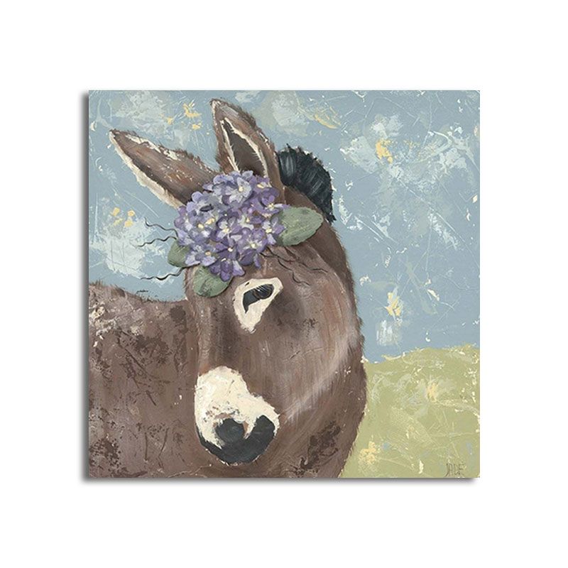 Country Farm Animal Painting Art Print Soft Color Bedroom Wall Decoration, Textured