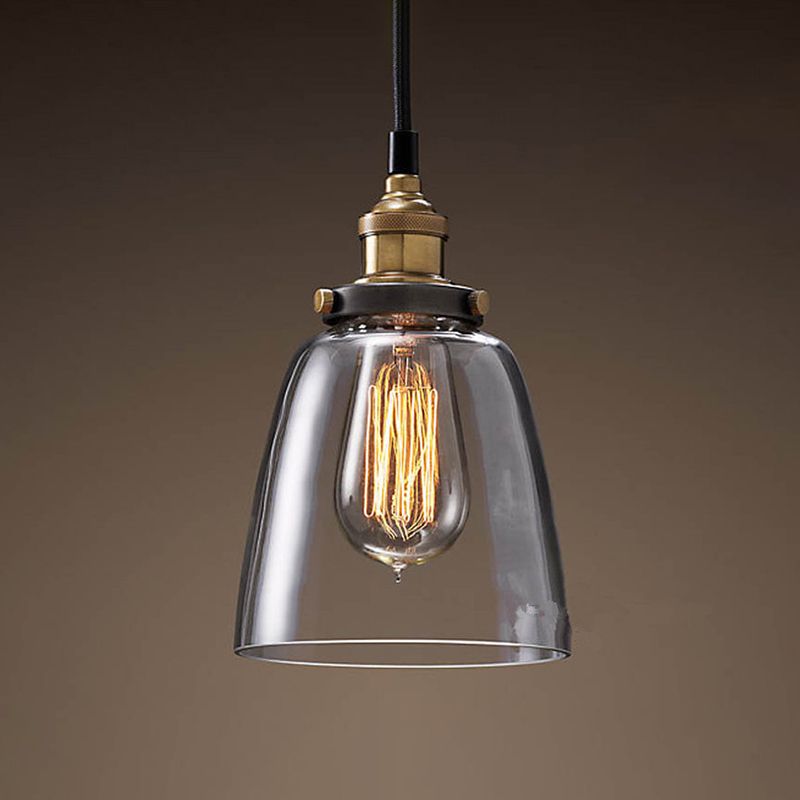 1-Light Clear Glass Pendant Lamp, Contemporary Industrial Hanging Light for Restaurant