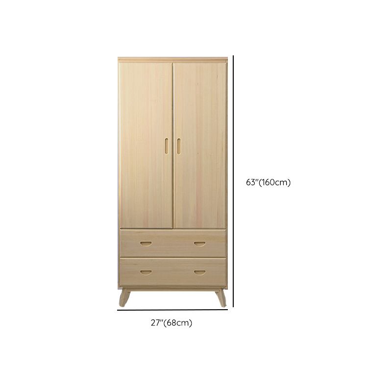 Light Brown Wooden Kid's Wardrobe 2-Drawer Glossy Kids Closet