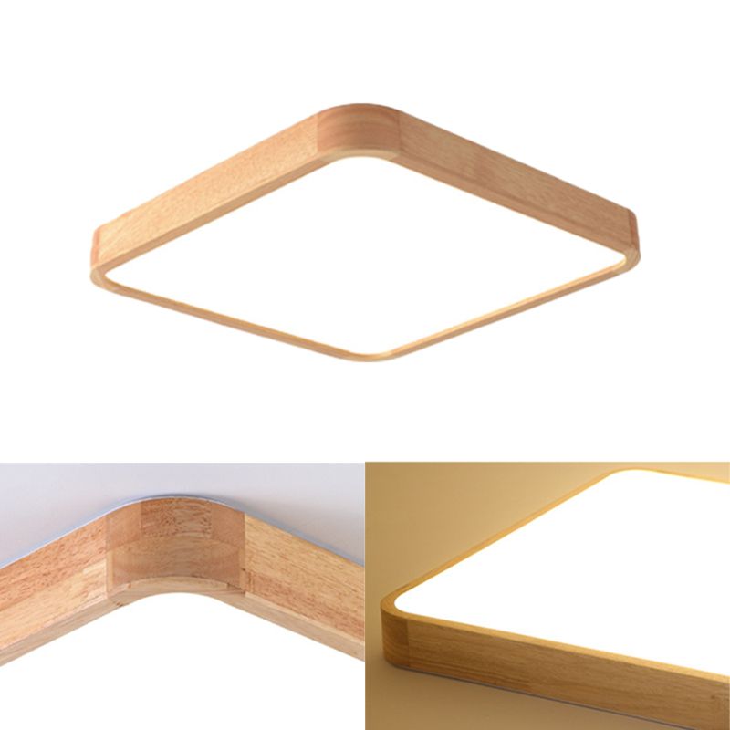 Simple Square Flush Mount Light Single Light Wood LED Ceiling Light