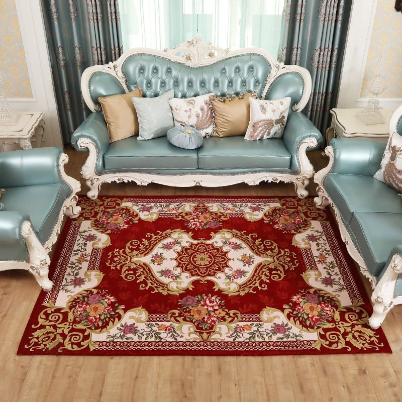 Vintage Peony Printed Rug Multicolor Synthetics Carpet Washable Pet Friendly Non-Slip Backing Rug for Door