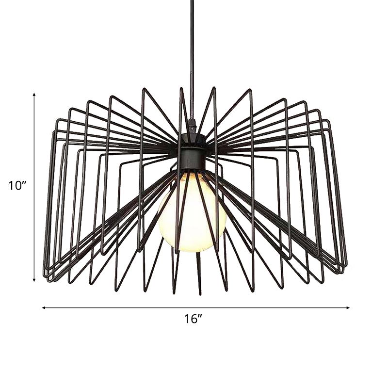 1 Bulb Hanging Lamp with Metal Cage Shade Retro Industrial Living Room Pendant Ceiling Light in Black