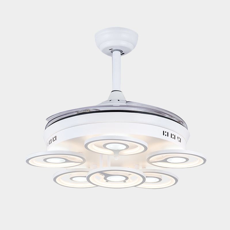 21.5" W Acrylic Circular Ceiling Fan Light Modernist LED White Semi Flush Mount Lamp with 3 Clear Blades