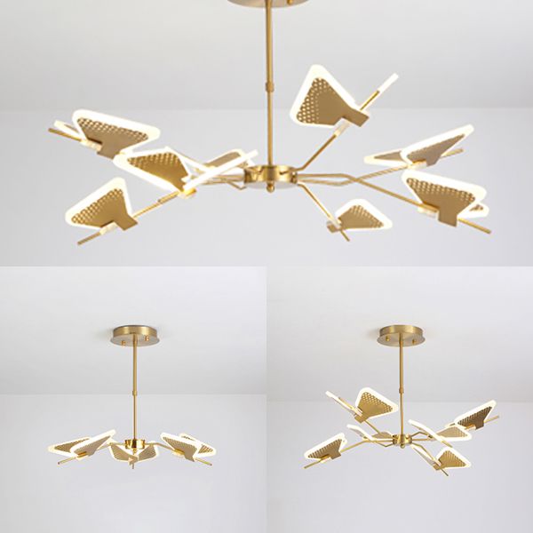 3/6/8 Lights Bedroom Chandelier with Butterfly Acrylic Shade Gold/White Hanging Ceiling Pendant