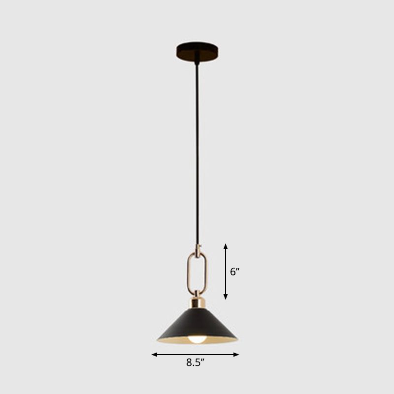 Macaron Single-Bulb Pendant Light Conical Ceiling Lamp with Metal Shade and Oval Ring