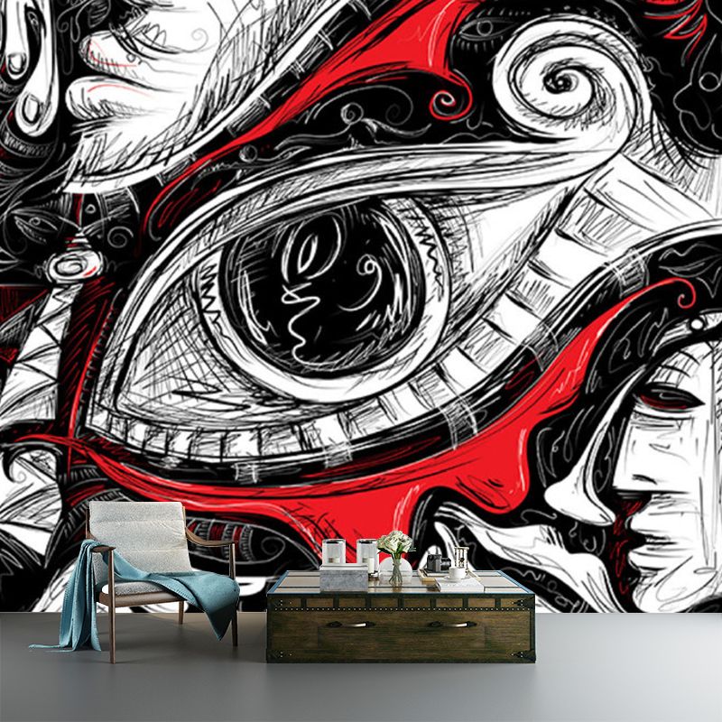 Hip Hop Death Eye Wall Murals Non-Woven Waterproof Red-Black Wall Art for Bedroom