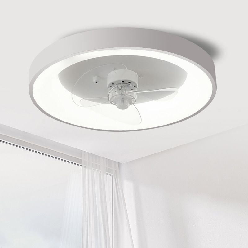 Round Shape Metal Ceiling Fans Modern Style 1 Light Flush Ceiling Fan in White