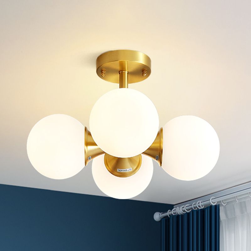 Milk Globe Globe Semi Flush Plafond Lighttures Style moderne 4 LIGHTS SEMI LAMPS