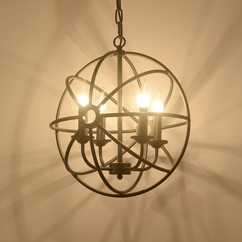 6 Bulbs Wrought Iron Chandelier Industrial Orbit Globe Restaurant Pendant Light Fixture