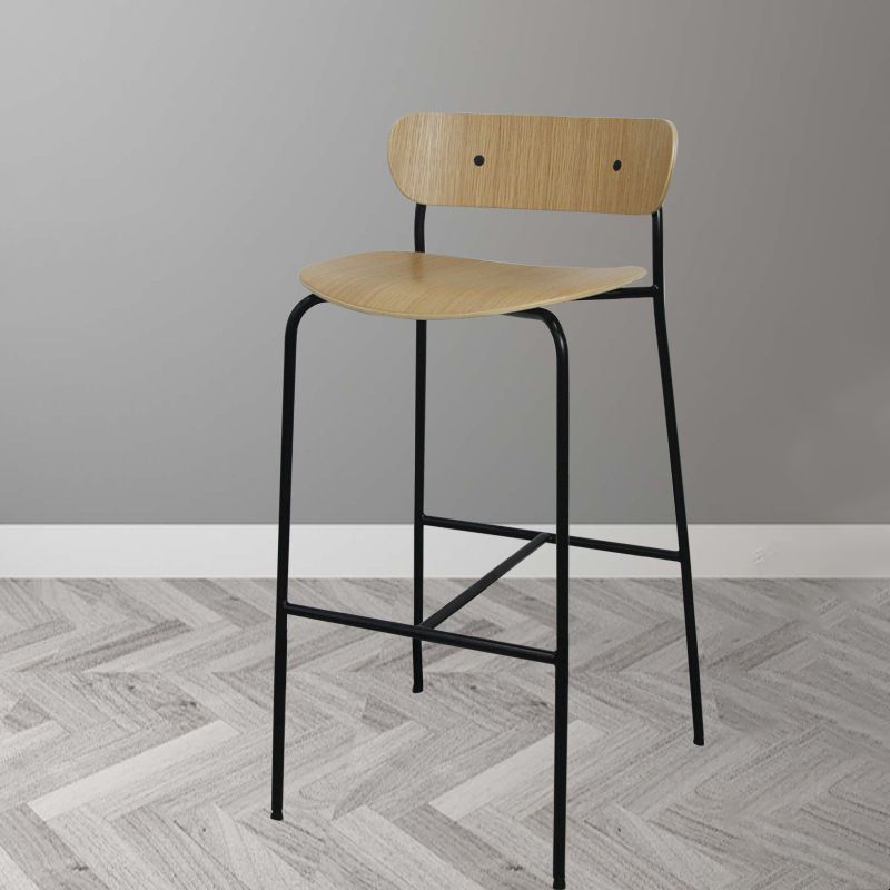 Modern Style Wood and Metal Bar Stool with Footrest Low Back Cafe Simple Bar Stool