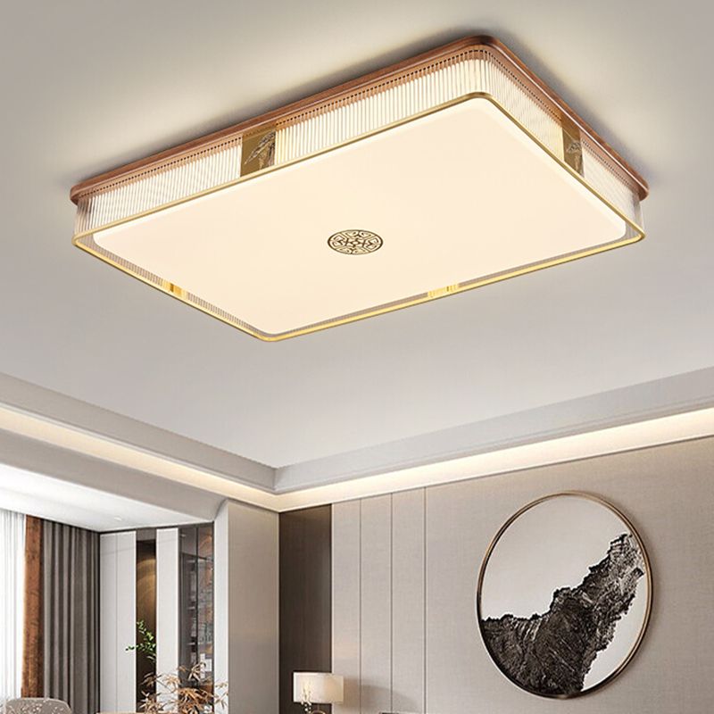 Wood LED Flush Mount Geometric Shape Modern Ceiling Light with Acrylic Shade for Bedroom