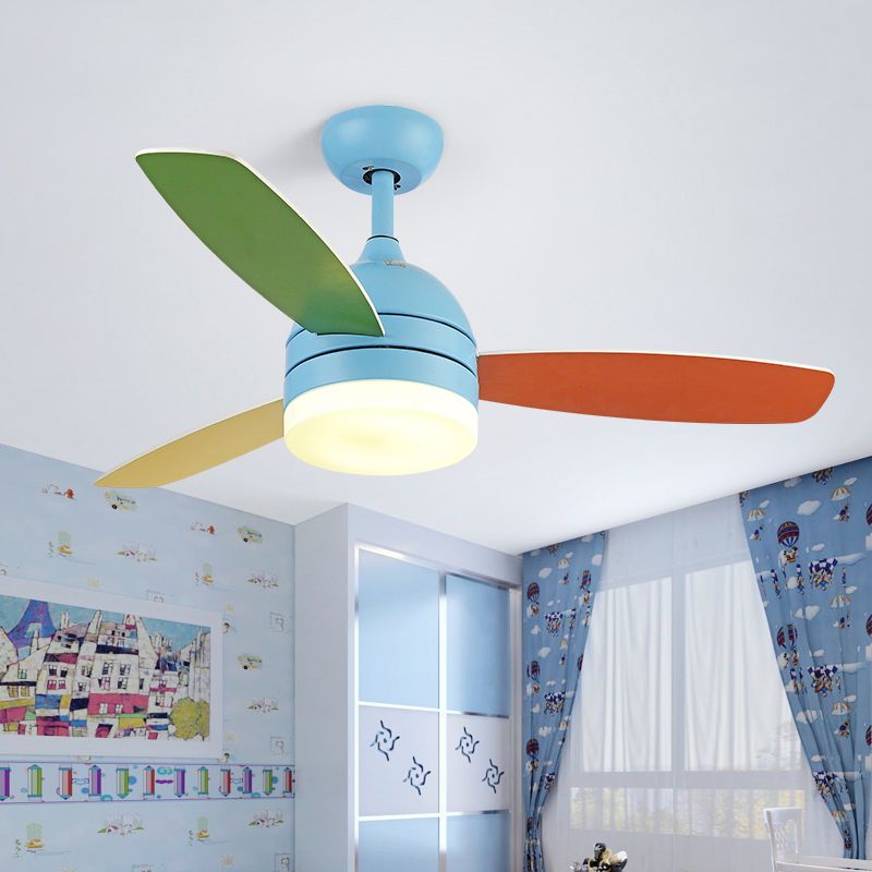 Éclairage de ventilateur de pendentif en dôme Enfants en acrylique LED rose / bleu semi-flusteur Mount Lumière avec 3 lames colorées pour chambre, 39 "de large